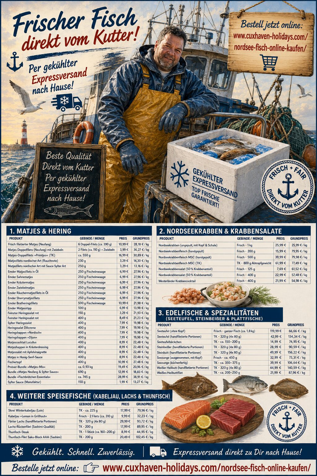 Frischen Nordseefisch online bestellen – gekühlte Fischkiste direkt vom Kutter